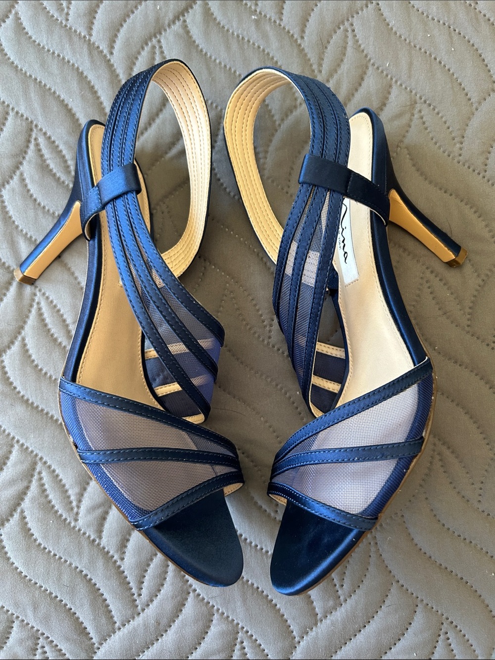Gorgeous Nina Navy Vidonia Strappy Slingback Heels with Mesh Insets - Picture 4 of 8